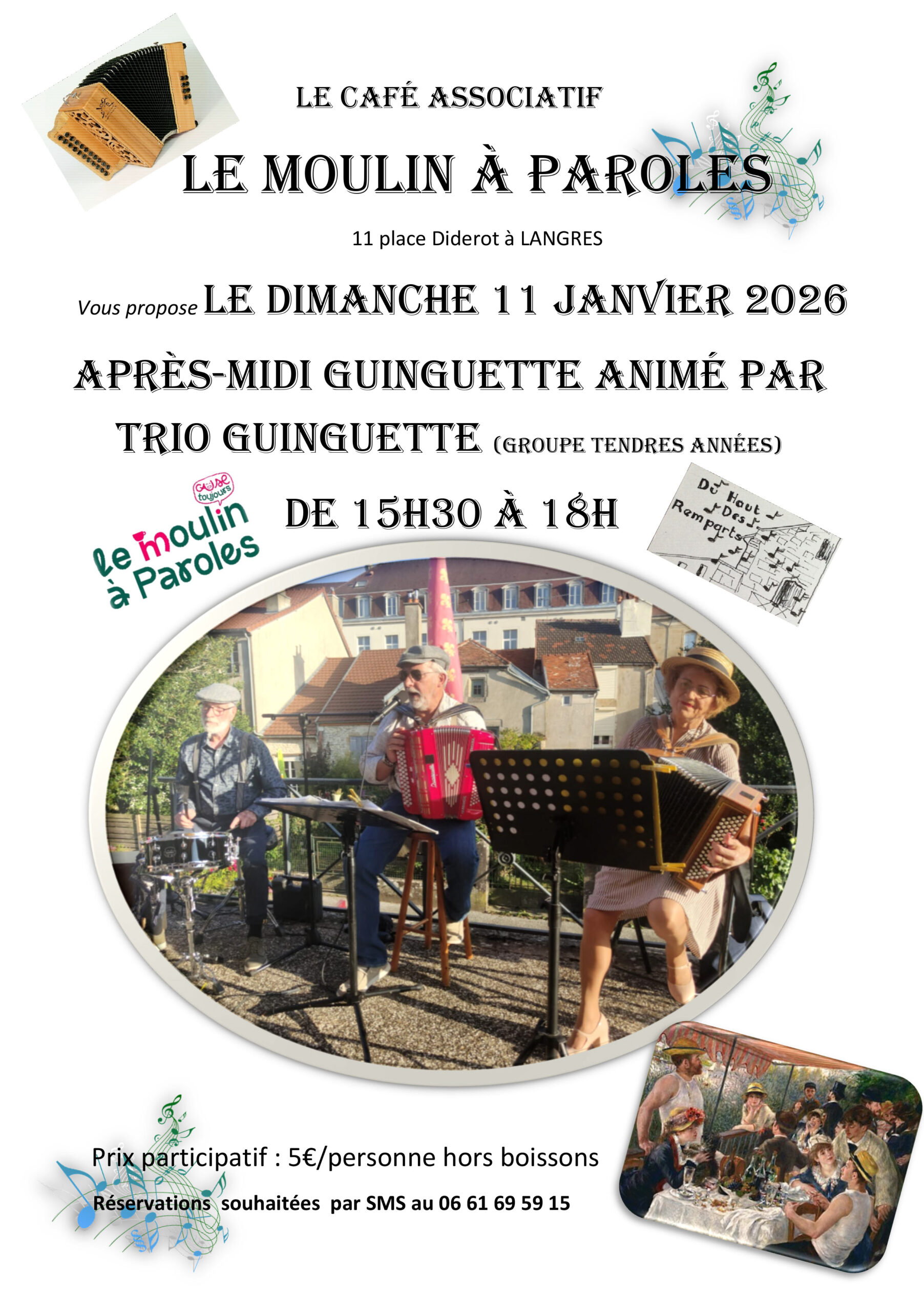 Affiche : Après-midi guinguette au Moulin à Paroles à Langres (Trio Guinguette)