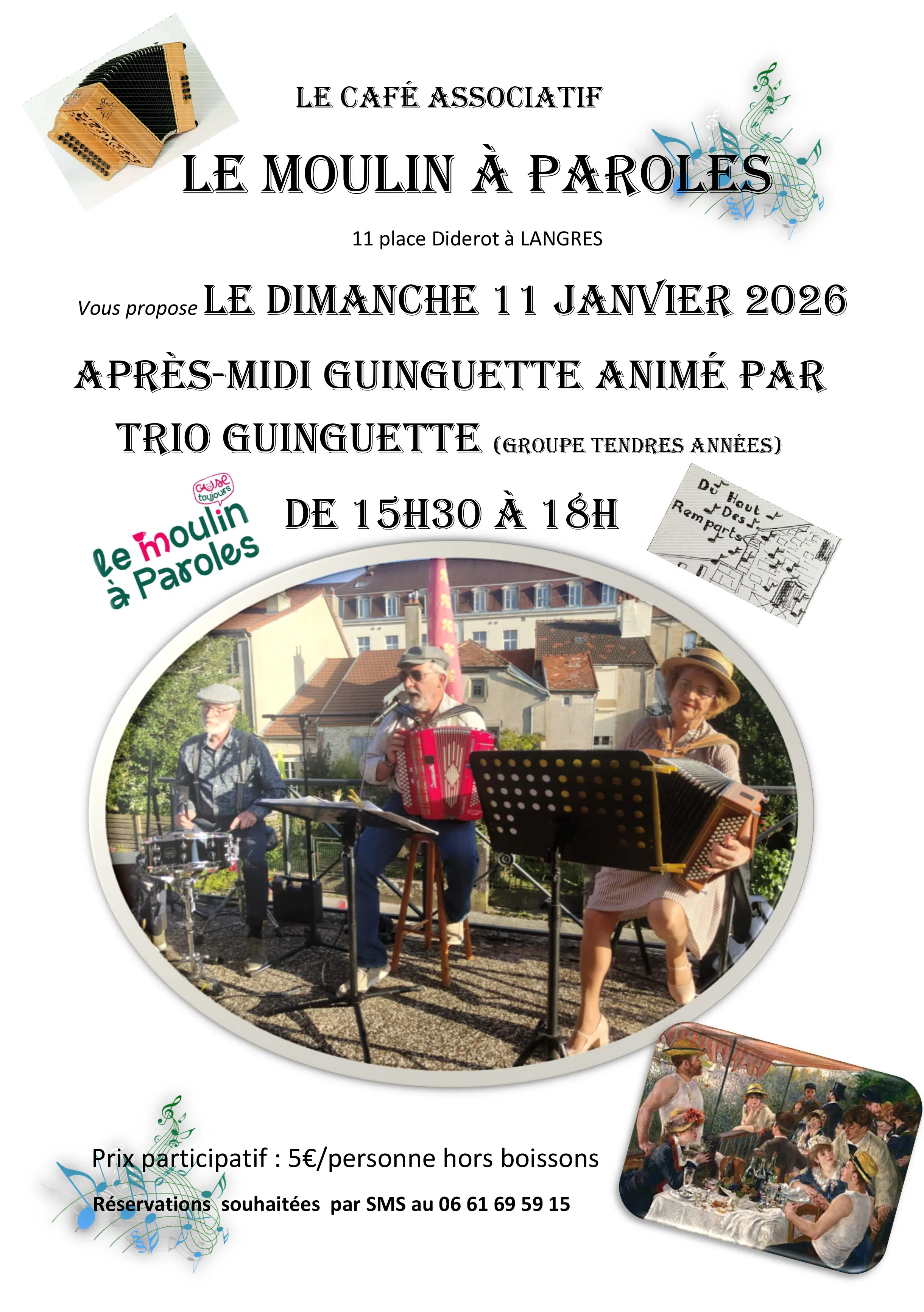 Affiche : Après-midi guinguette au Moulin à Paroles à Langres (Trio Guinguette)