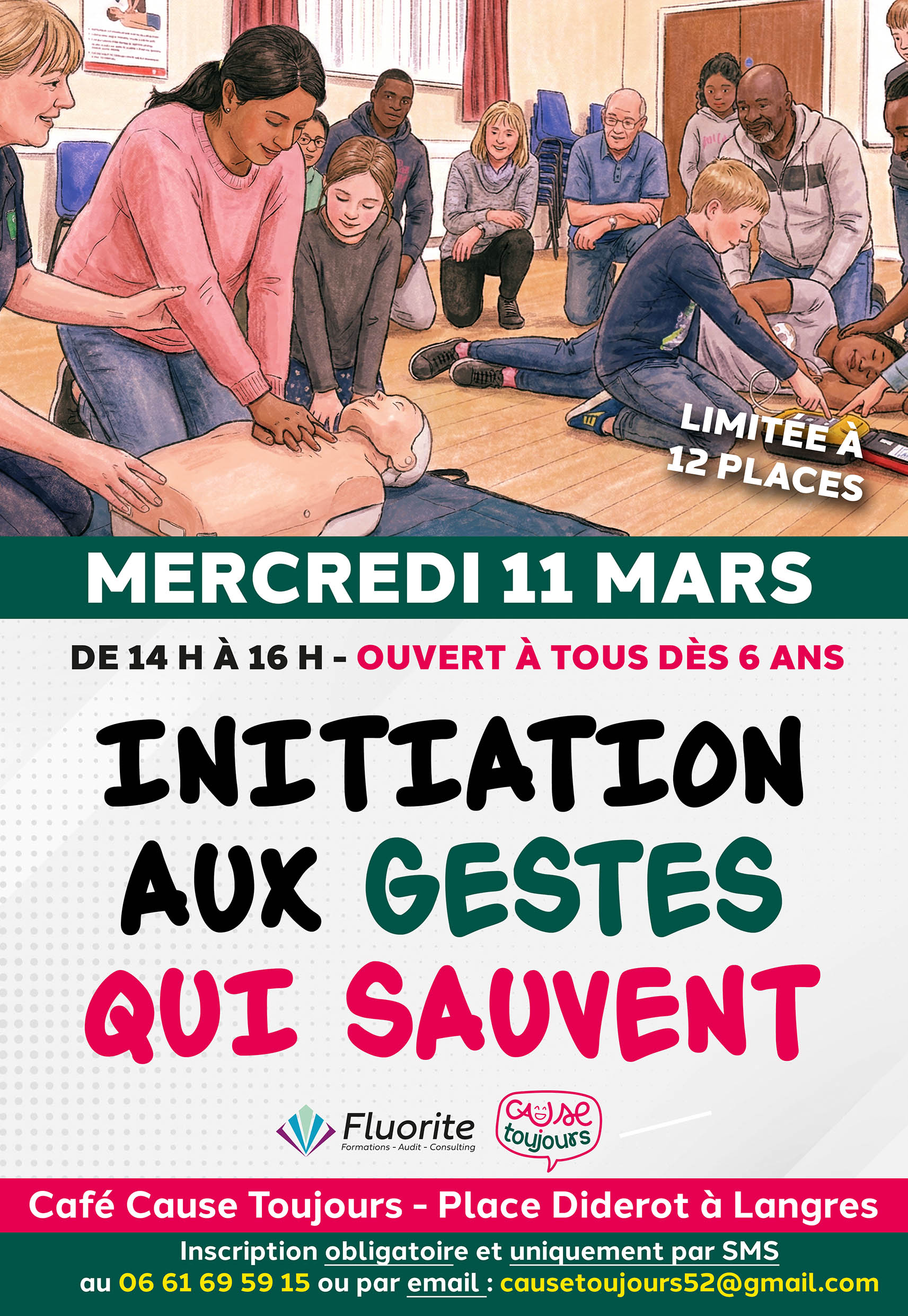 Affiche : Initiation aux gestes qui sauvent au Café Cause Toujours à Langres