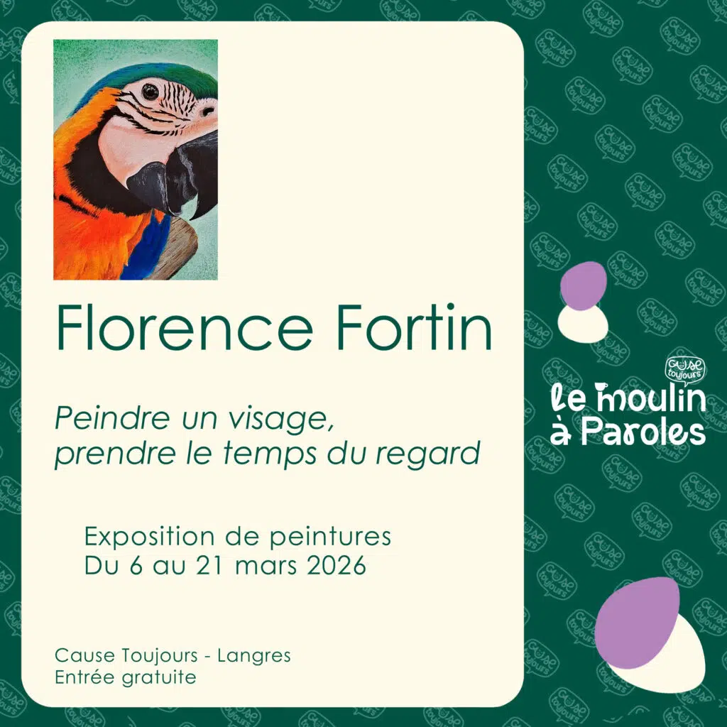 Exposition de peintures à Langres Café associatif le Moulin à Paroles, peindre un visage par l'artiste Florence Fortin