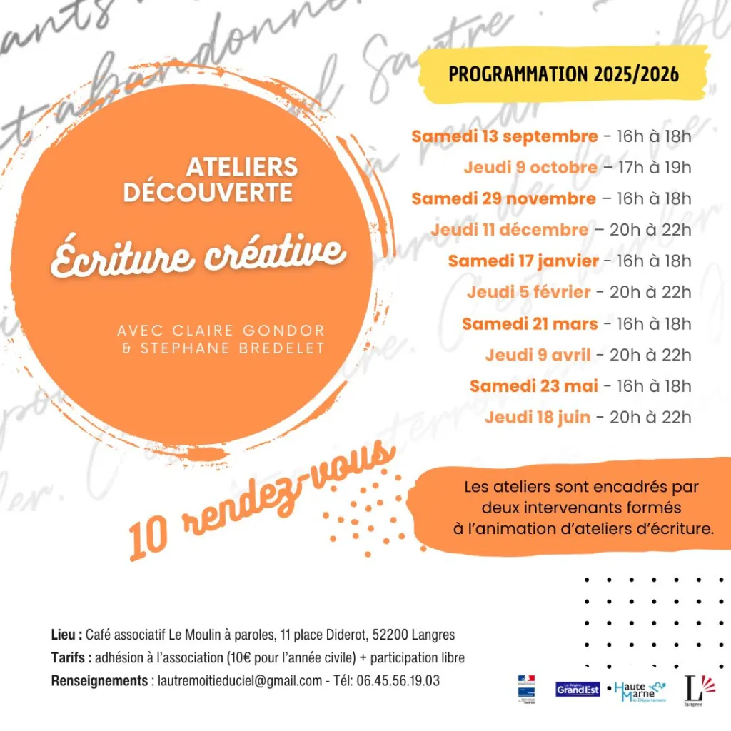 Affiche – Cycle d’ateliers d’écriture créative à Langres (L’autre moitié du ciel)