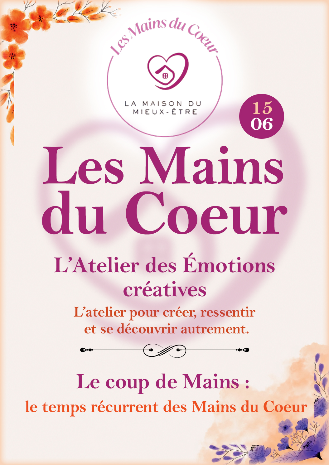 Affiche de L’Atelier des Émotions créatives organisé par Les Mains du Cœur à Cause Toujours Langres