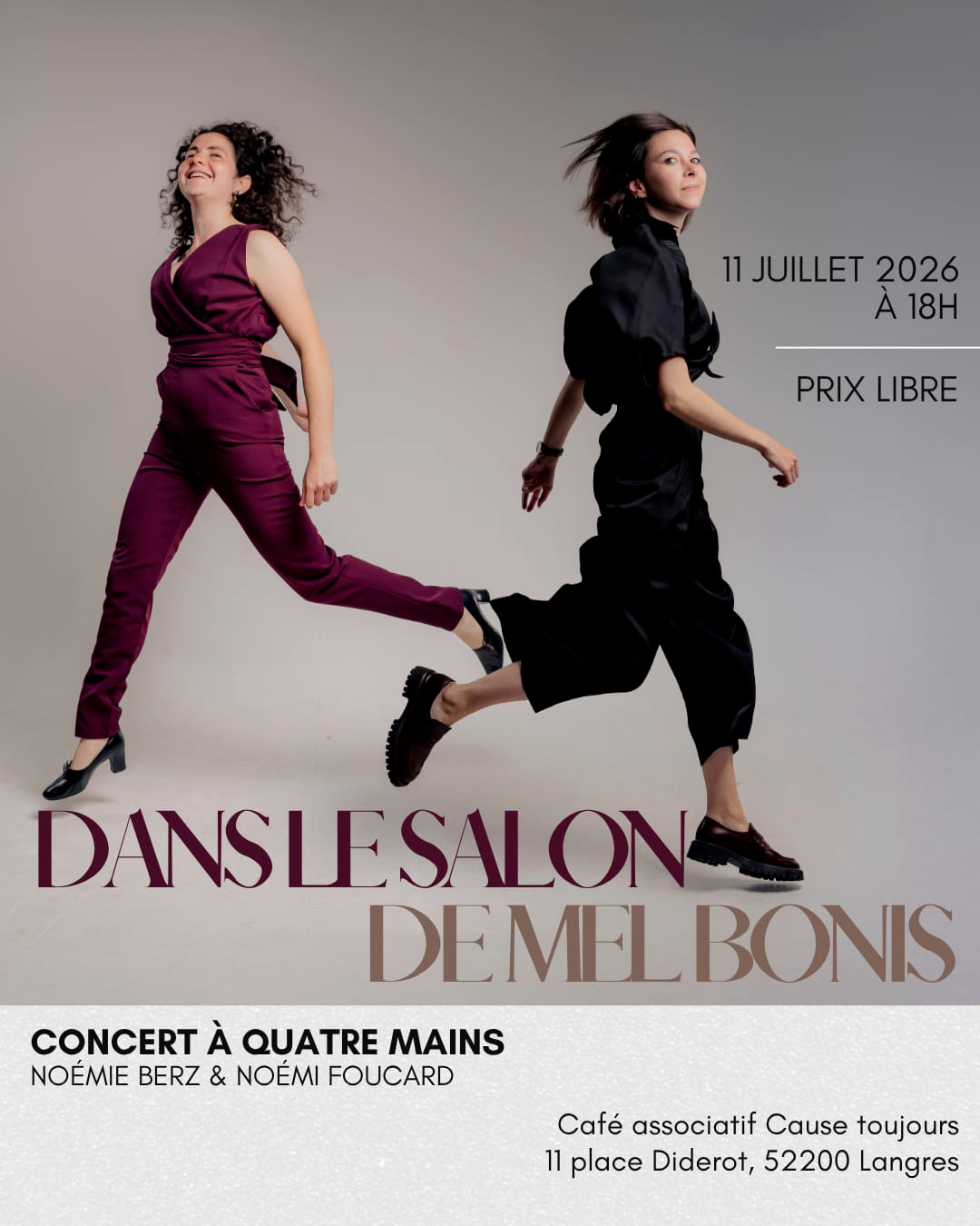 Affiche du récital Dans le salon de Mel Bonis avec Noémie Berz et Noémi Foucard au Moulin à Paroles à Langres