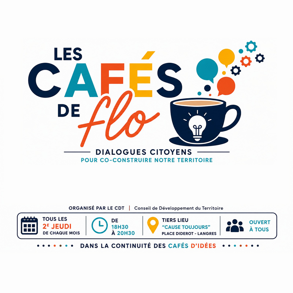 Affiche des Cafés de Flo organisés par le CDT à Cause Toujours Langres