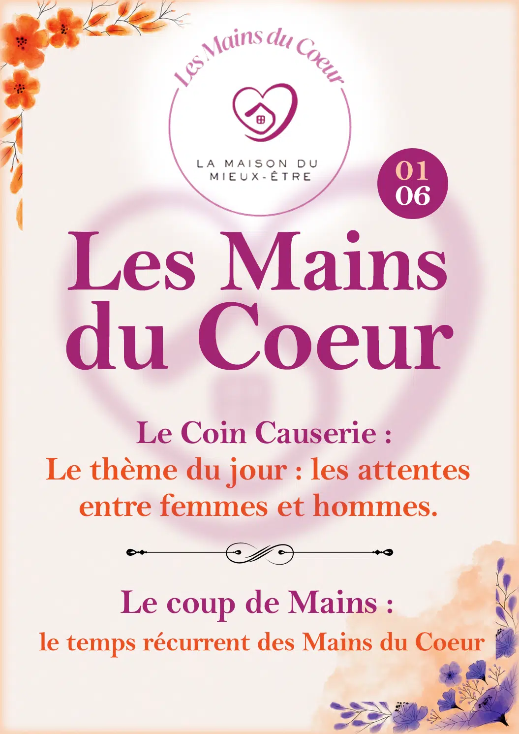 Affiche Le Coin Causerie organisé par Les Mains du Cœur sur les attentes entre femmes et hommes à Cause Toujours Langres
