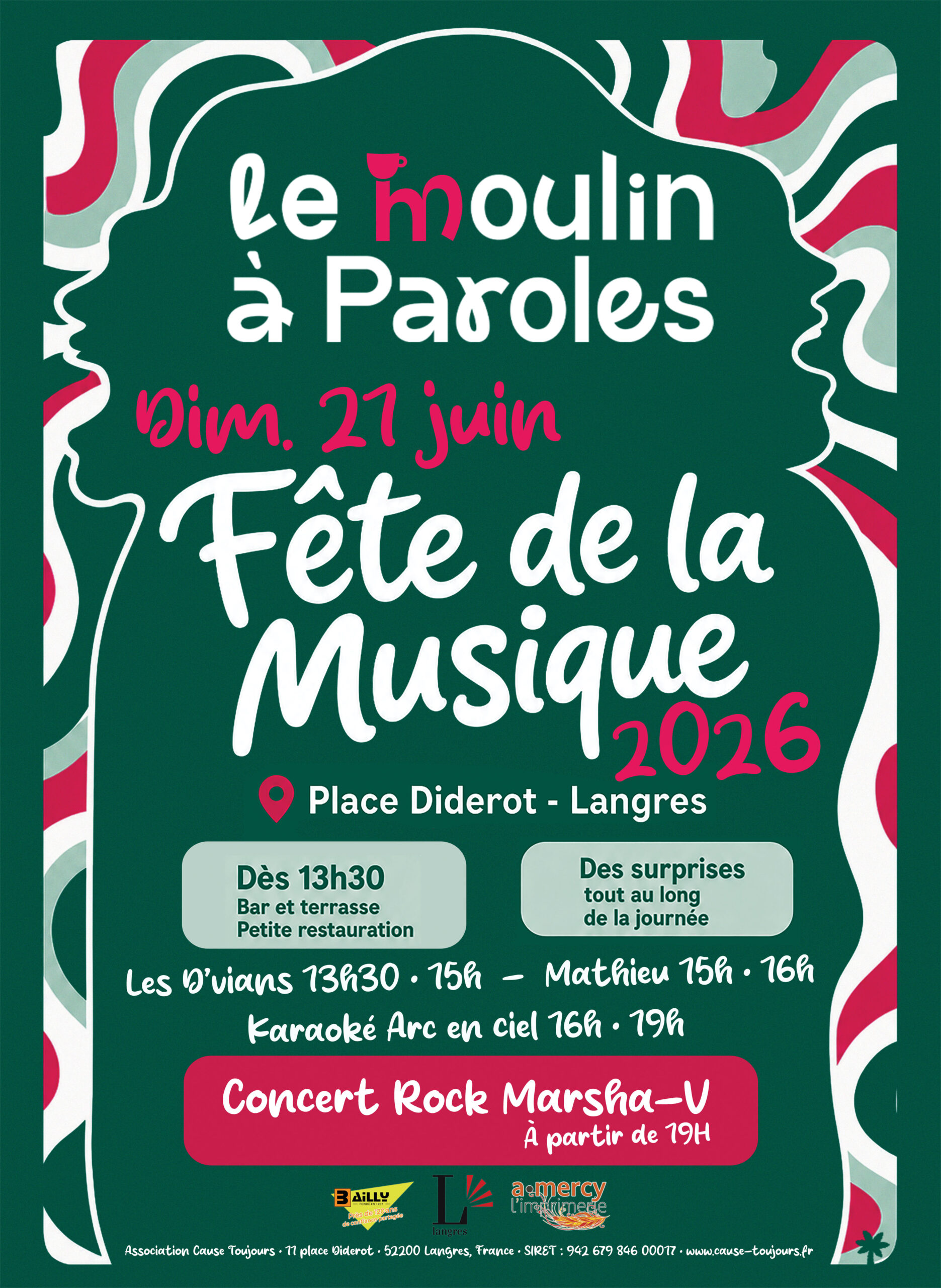 Affiche de la Fête de la musique 2026 au Moulin à Paroles à Langres